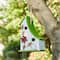 Glitzhome&#xAE; 13&#x22; White Distressed Wood Birdhouse with Green Roof